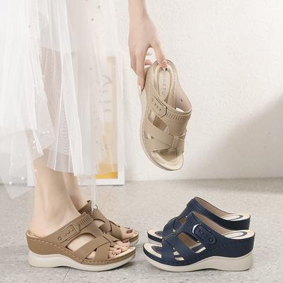Summer New Comfortable Slippers Women Casual Slope Heel Beach Shoes Solid Colour Lightweight Sandals Sandalias Femininas
