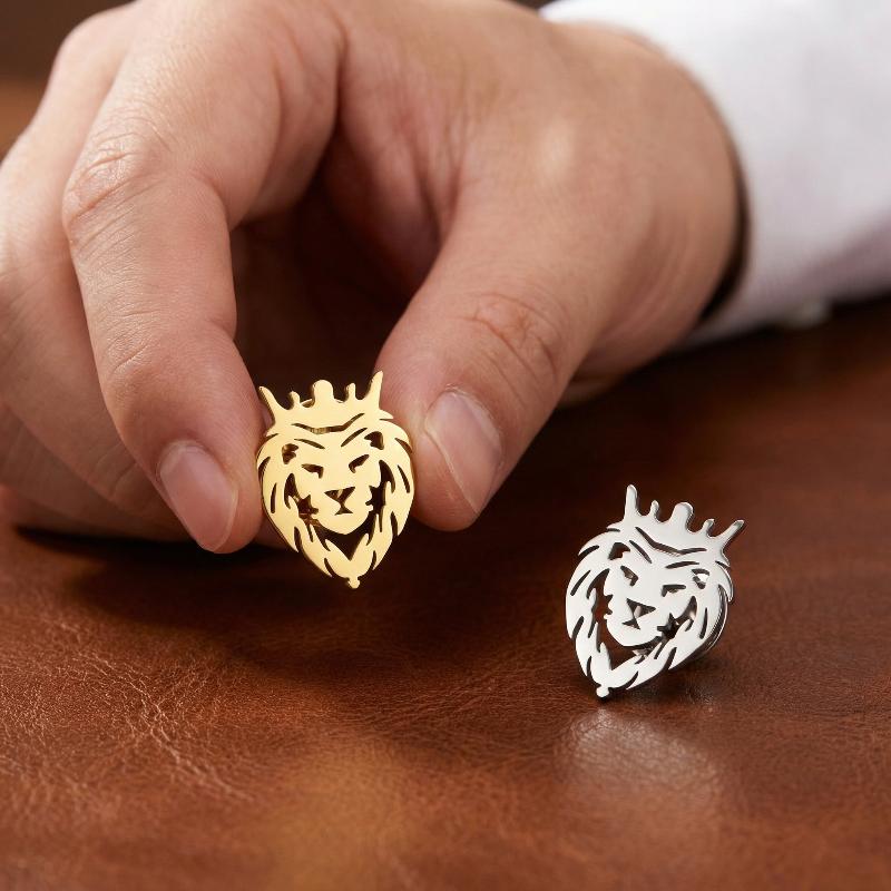 Animal Crown Lion Lapel Pins Brooch For Men Women Stainless Steel Suit Collar Badges Jewelry New Trendy Gift