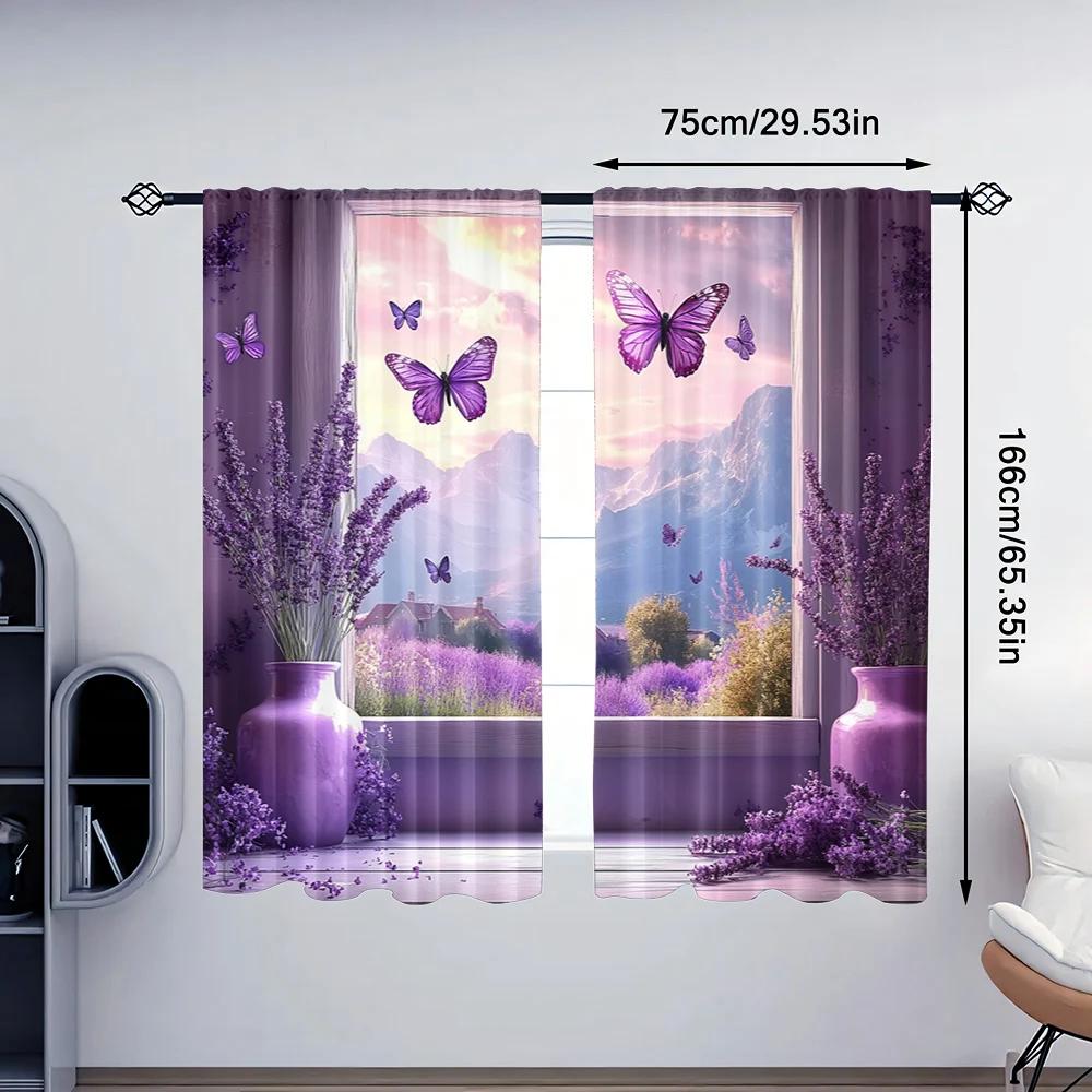 Drapes Lavender Scene Windowing Fabric Without Electricity Holiday Decorations Suitable Bedroom Curtain Polyester Machine Washable Perfect For Decor