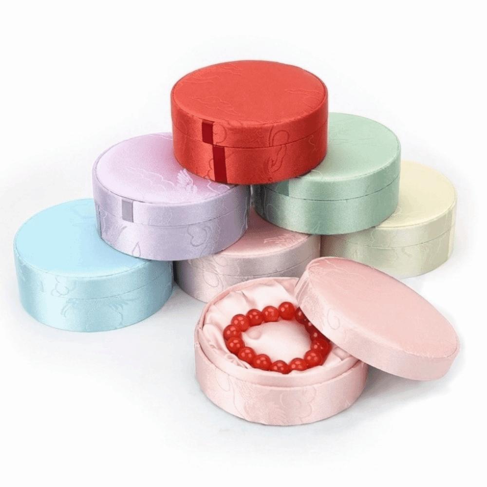 Round Shape Brocade Jewelry Box Chinese Style Silk Lined Jewelry Box for Bracelet Bangle Storage