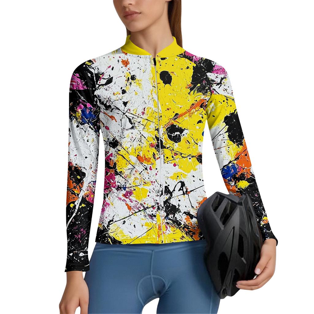 Women's Gradient Cycling Suit Long Sleeved Cycling Top With 3 Back Pockets, Breathable, Quick Drying, Moisture Wicking And Reflective S