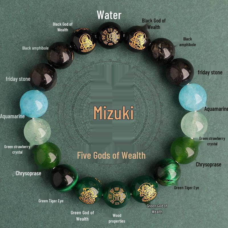 Auspicious Multi-Treasure Crystal Bracelet: Five Paths to Wealth with Wood & Fire Attributes