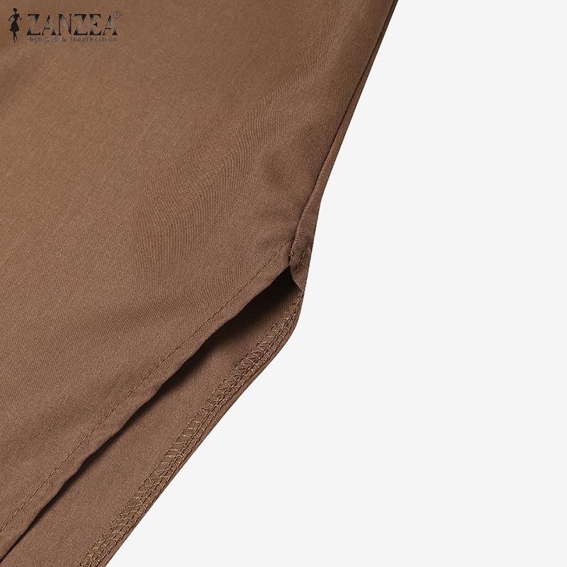 ZANZEA Women Casual Turn Down Collar Long Sleeve Vintage Long Shirt Dress