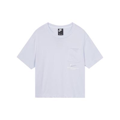 Sportswear Swoosh 3D Logo Loose Breathable Round Neck Short Sleeve T-Shirt Women Tops Purple CZ8912-576