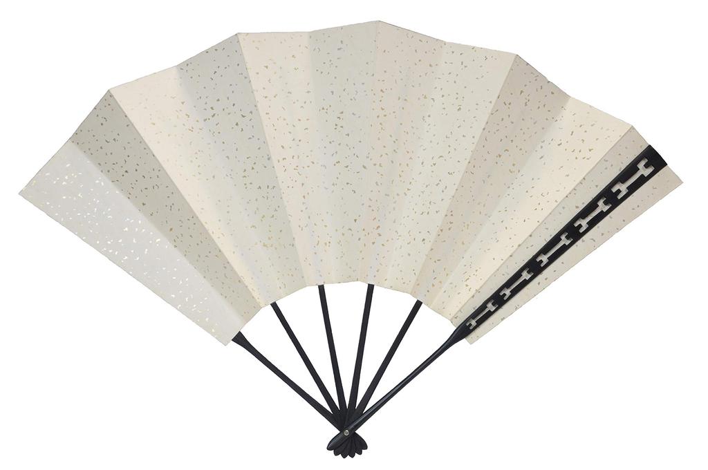 Tendai-style carved decorative fan with pine tree design and fan stand.