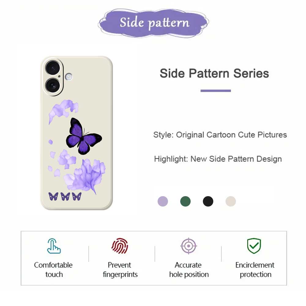 For iPhone 17 Case Purple Butterfly Pattern Printing Straight Edge TPU Phone Back Cover