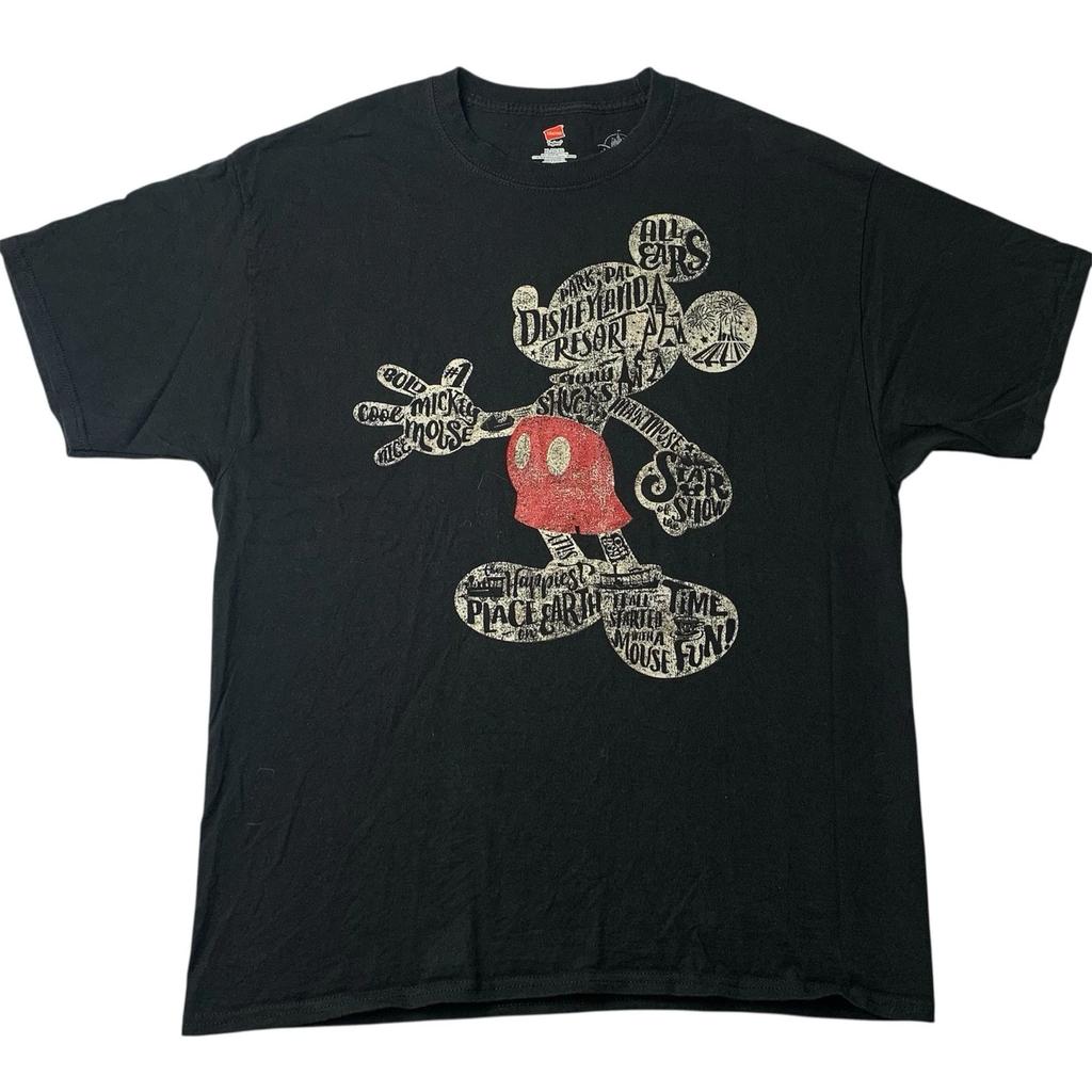 Disney Land Resort Mickey Mouse 100% Cotton T-shirt Mens Tees Top Mens Size XL Hanes Black Portrait Tee