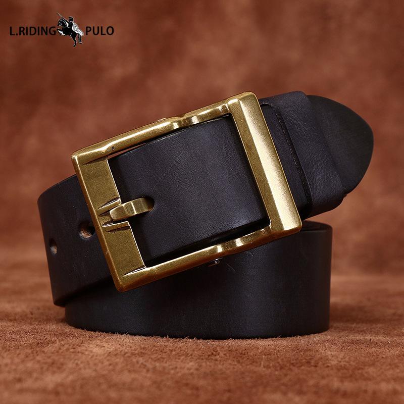 Retro Printed Genuine Leather Cowhide Copper Buckle Belt Trendy All-match Casual Jeans Belt