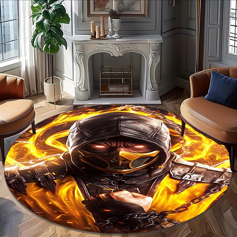 1pc Mortal Kombat4 Print Round Carpet Chair Round Carpet Suitable for Bedroom Living Room Home Decorative Carpet