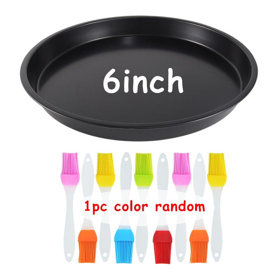 

6-10inch Carbon Steel Pizza Baking Tray with 1pc Mini Silicone Oil Brush Household Pastry Baking Tools Kitchen Baking Supplies