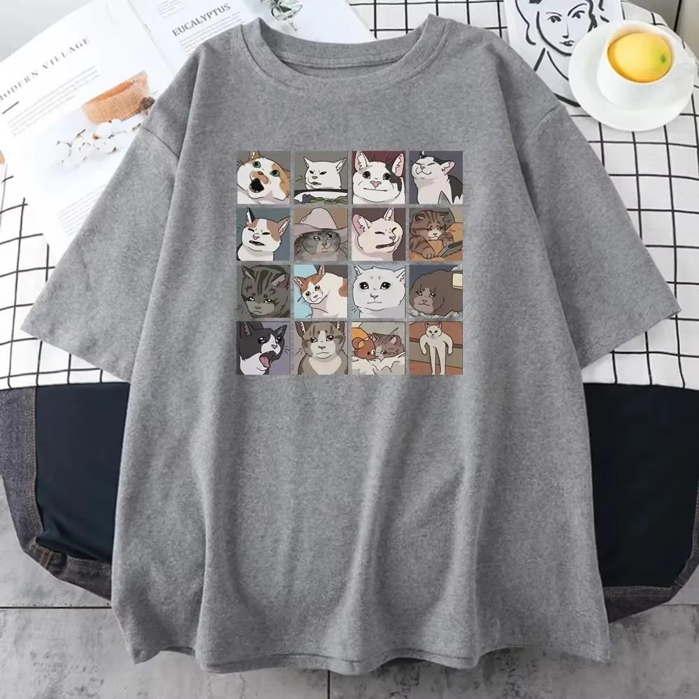 Meme Cats Puzzle Men's T-Shirt Funny Clothing Oversize Harajuku Print Street Short Sleeve T-shirts Summer Cotton Women Tops Tees