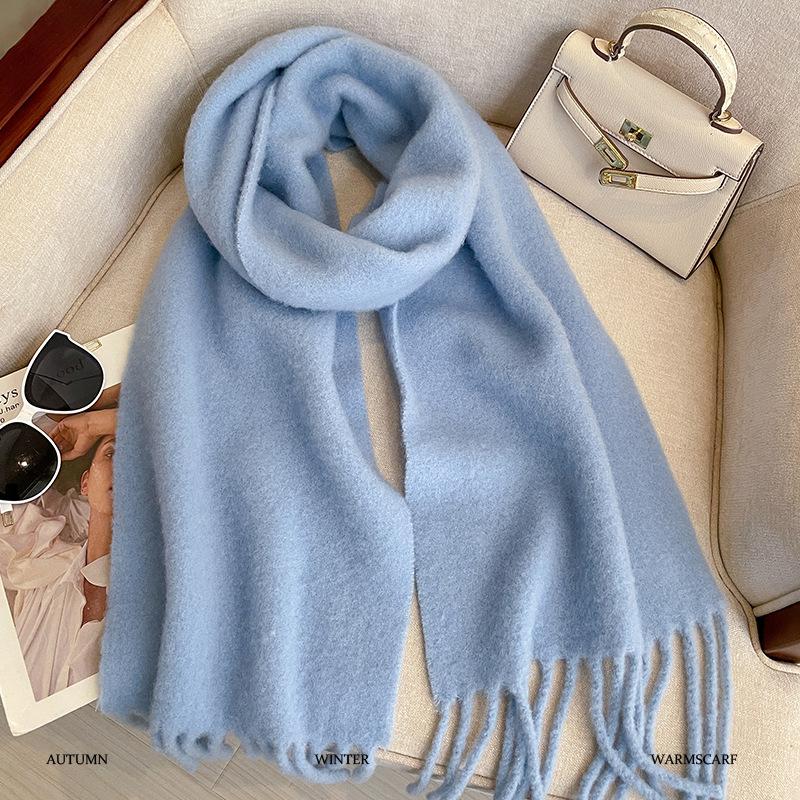 

Scarf Women Luxury Autumn Winter Cashmere Scarf Thickened Warm Shawl Classic Tassels Fluffy Scarf Solid Color Soft Shawl 30x210cm