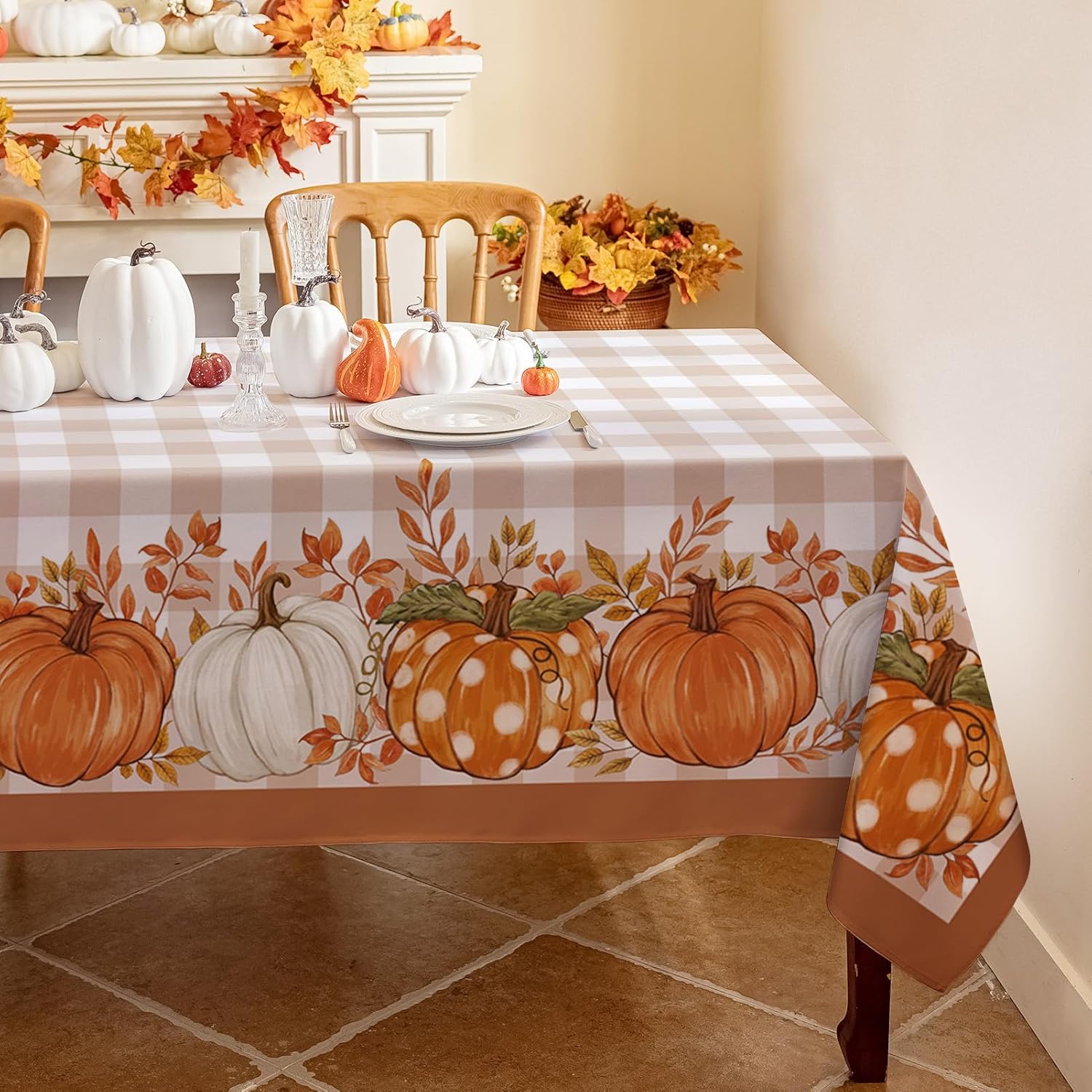 Herfst Dankzegging Pompoenen Buffalo Plaid Tafelkleed Bruiloft Feest Decor Herfst Esdoornbladeren Rechthoekige Tafelkleden Tafel Decoratie 90x140cm