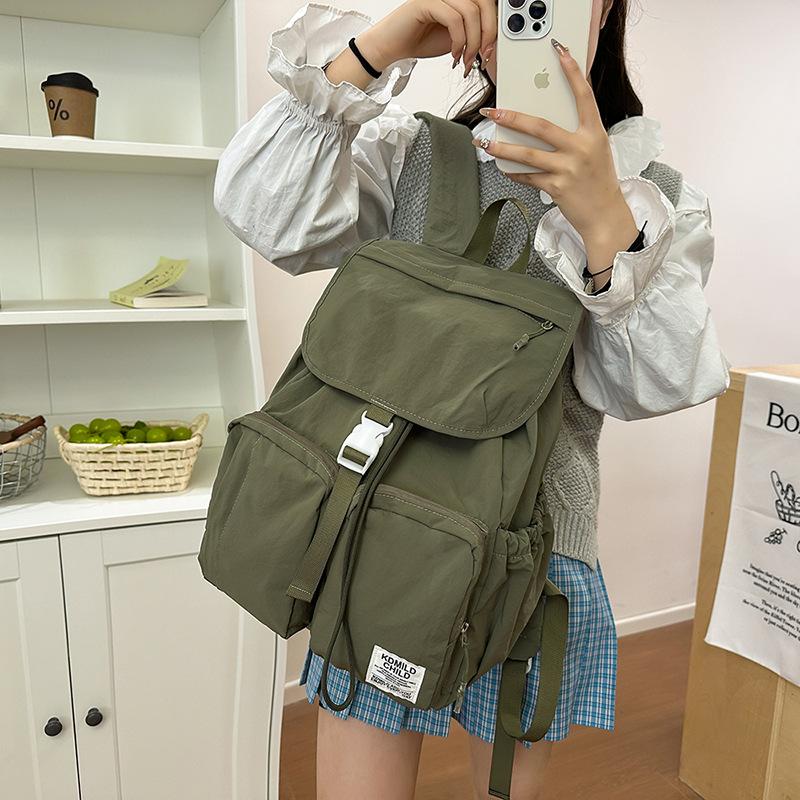 Schoolbag Korean version ins style backpack female high school college student large capacity schoolbag solid color literary and leisure travel back