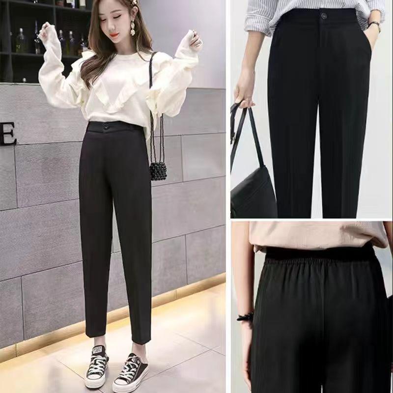 

Women s High Waist Loose Straight-Leg Summer Suit Pants - Slimming, Thin, Casual Cropped Style L 97-107 lbs
