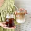 1Pcs Ins Coffee Glass Cup Heat-resistant Tumbler Drinkware Transparent Tea Juice Milk Coffee Mug Home Water Glasses Stripe Mug