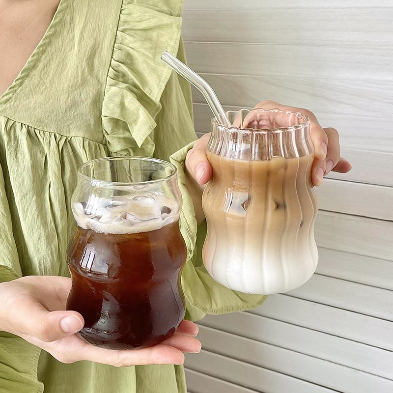 1Pcs Ins Coffee Glass Cup Heat-resistant Tumbler Drinkware Transparent Tea Juice Milk Coffee Mug Home Water Glasses Stripe Mug