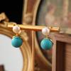 925 Silver Needle Freshwater Pearl & Turquoise Retro Earrings - Unique Autumn/Winter Style