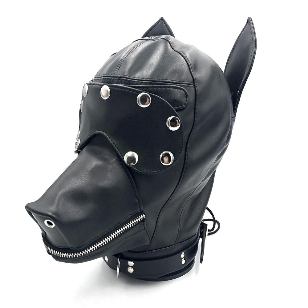 Hot Soft Leather Bondage Dog Head Hood Headgear Face Mask Detachable Eyepatch Adult Slave BDSM Bed Sex Games Toy 4 Color