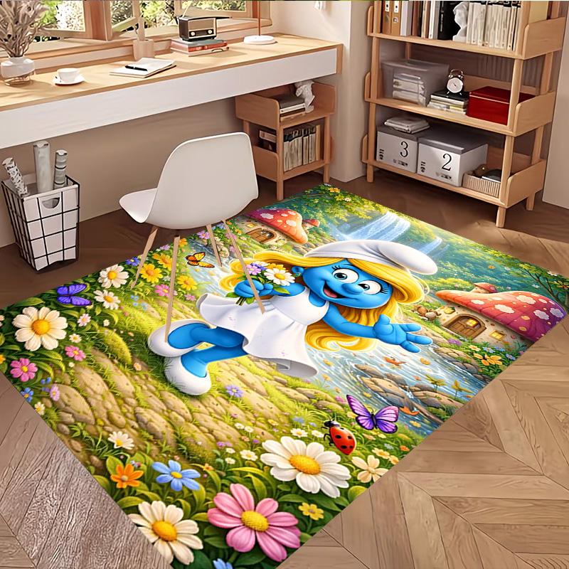 Blue Smurfs Print Rug, Washable Floor Carpet, For Entryway Dorm Laundry Room Office Study, Home Decor Birthday Christmas Gift