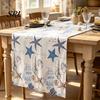 Summer Coastal Table Linens Beach Runner, Ocean Wave Rustic Linen Runner for Home House Party Decor Accessories