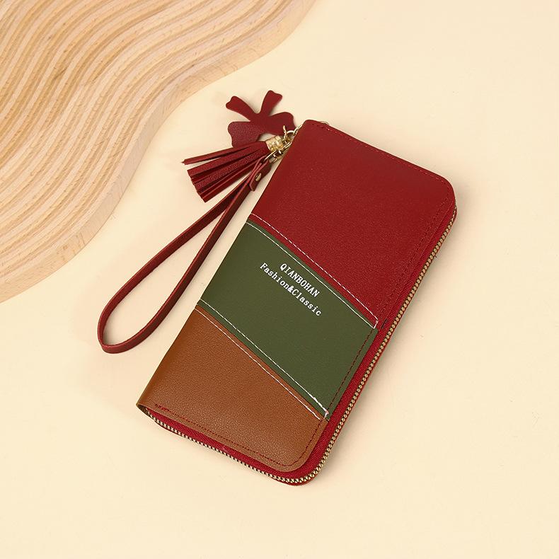 New Wallet Long Women's Zipper Wallet Female Student Color Blocked Versatile Handheld Phone Bag