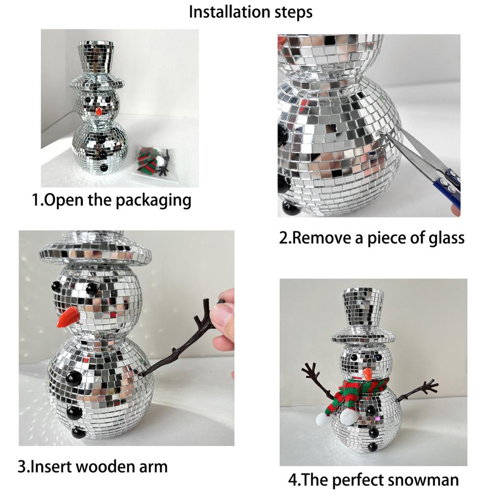 Christmas Snowman Disco Ball Statue Reflective Winter Decoration, With Knitted Scarf And Hat, Suitable For Holiday Fireplaces, Holiday Gatherings