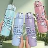 1PC Happy Travel Camping Quote Print 750ml Color Plastic Sports Water Bottle Leakproof Flip Straw Lid Suitable for Sports Office Home Use