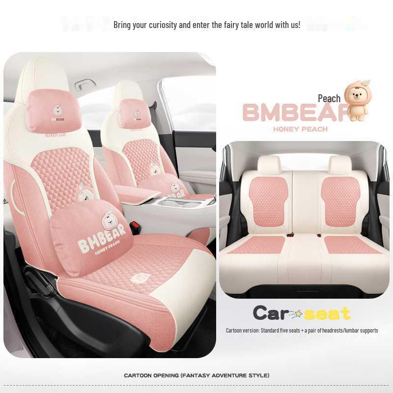 Universal Cartoon Linen Seat Cover for Geely Vision - Full Coverage, All-Season Cushion