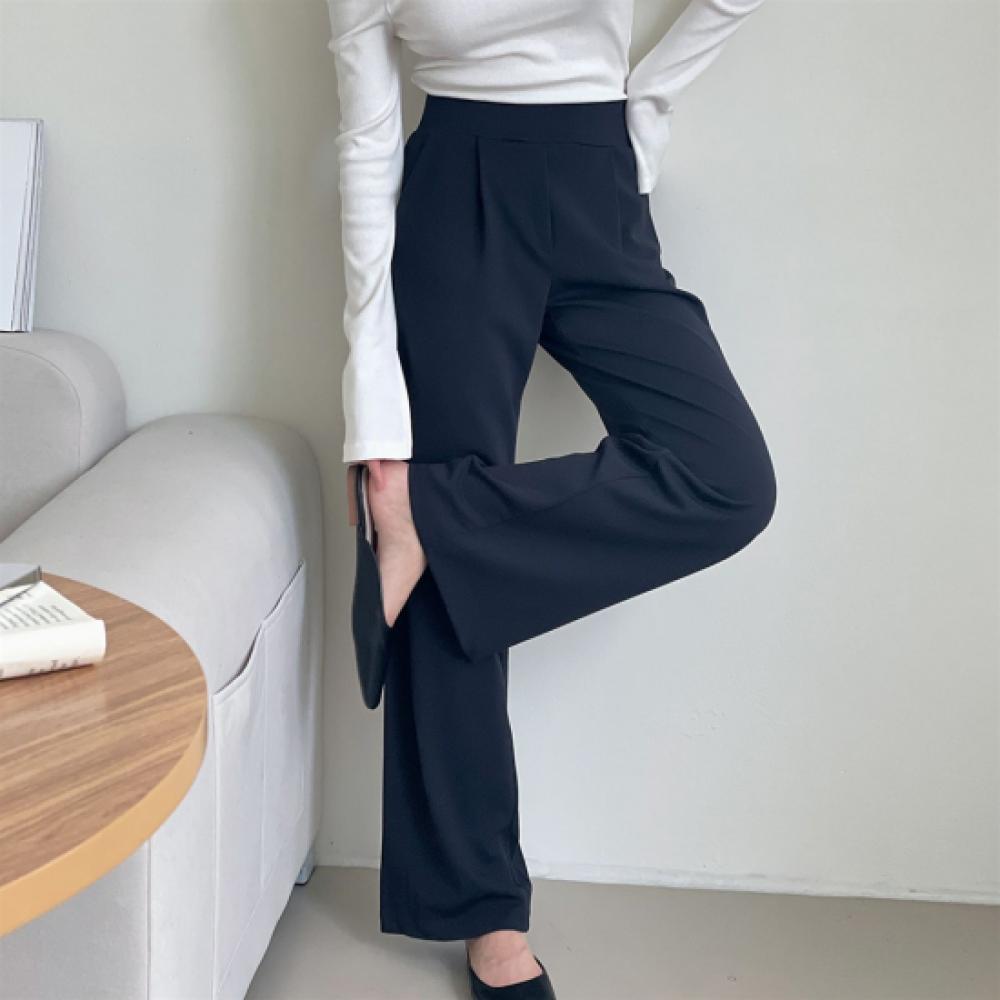 New Arrivals Open Run Women Classic Wide Pleated Semi Wide Slacks