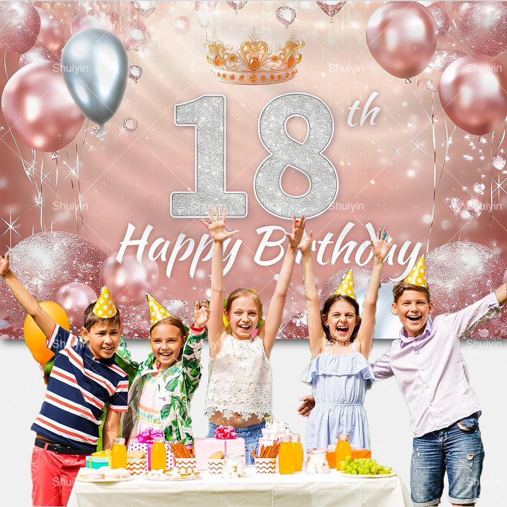 Sweet Rose Gold Birthday Backdrop Girl Lady 16/18/30th Anniversary Birthday Party Decor Age Custonized Banner Poster Photo Props