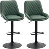 Retro Bar Stools Set of 2, Adjustable Kitchen Stool, Upholstered Bar Chairs with Back, Swivel Seat, Green