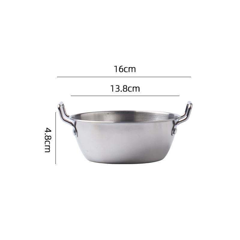 1pc Korean Style Salad Bowl 304 Stainless Steel Golden/Silver Instant Noodle Bowl with Double Handle Snack and French Fry Bowl