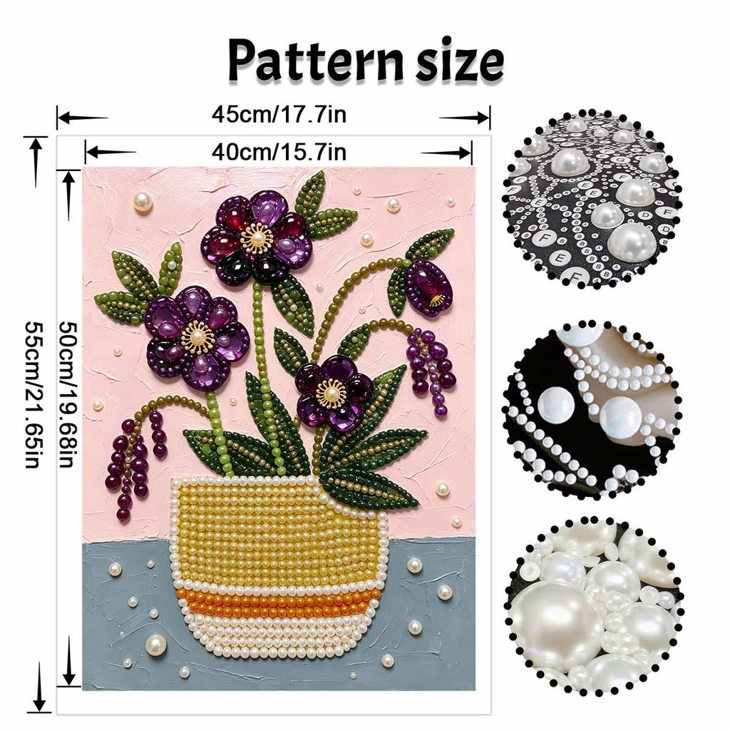 DIY Frameless Pearl Painting Kit Floral Still Life Shiny Bead Canvas Art Relaxing Creative Craft Gift for Women Adults