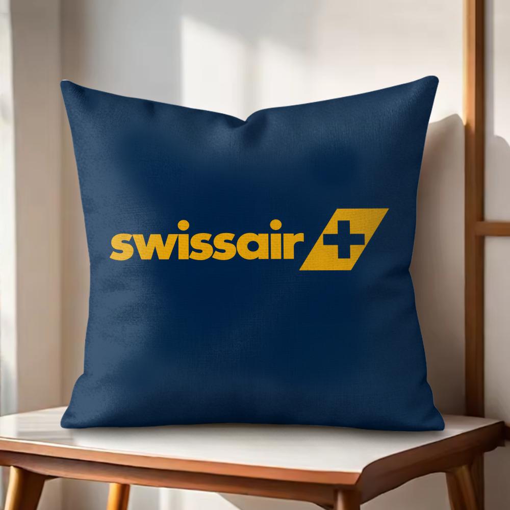 sSwiss Air Transport Company Cushion Cover Natural Linen Organic Fabric DoubleSided Printing Couch Pillow Covers Home Decor