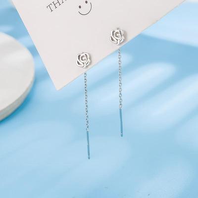 Rose Flower Ear Thread Earrings: Slimming Style for Autumn & Winter 2022 - Trendy Long Earrings for Women, High-End Jewelry