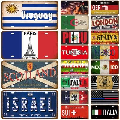 Placca in Latta con Bandiera Nazionale | (Francia/Spagna/Germania/Messico/USA) | Decorazioni per Casa/Bar/Spazio Creativo