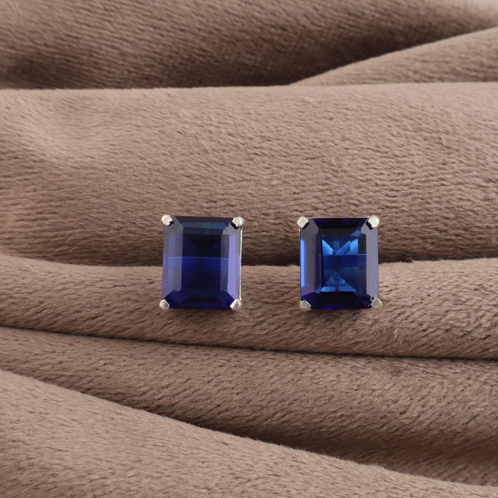 Blue Sapphire Gemstone 925 Sterling Silver Handmade Jewelry Partywear Stud Earrings 0.4" , September Birthstone, Anniversary Gift For Her EE-179-4