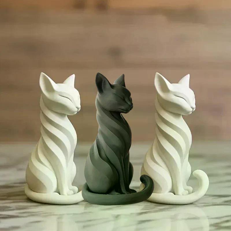 Elegant Cat Sculpture With Stripes Cat Figurine Indoor/Outdoor Home Decor Charming Cat Statue Desks Bookshelves Ornament