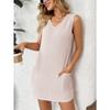 Sommer V-Ausschnitt Ärmellos Damen Weste Kleid Elegant Locker Taschen Einfarbig Tasche Mode Einfach Kurze Kleider Lässig Büro Einfache Kleidung