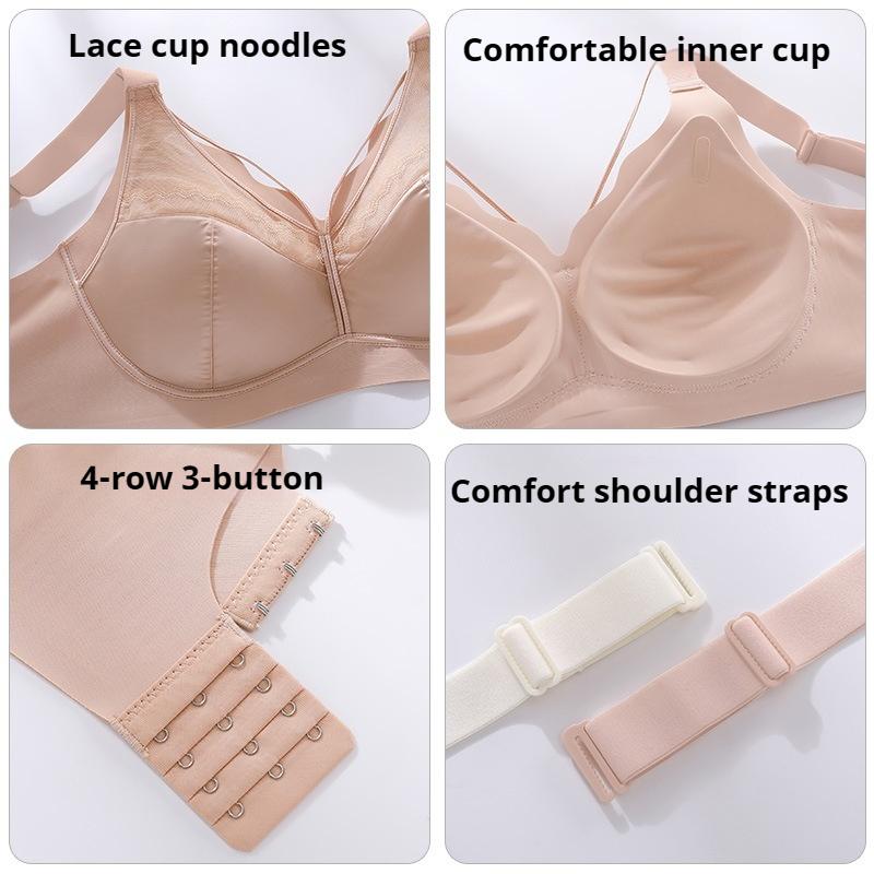 Seamless Large-chested Minimizing Bra with Wide Shoulder Straps Anti-sagging and Lace Stitching for Large Sizes