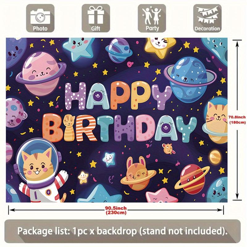 Party Backdrop Astronaut Space Cartoon Flat Planets Cats Inch Cafe Restaurant Photo Background Decor Birthday Party Decor