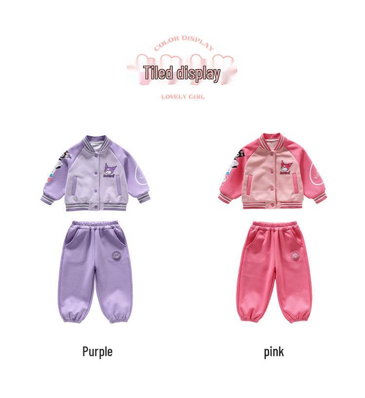 Kuromi Girls' Spring/Autumn 2025 Fashionable Baseball Uniform Two-Piece Set - Trendy Sporty Outfit