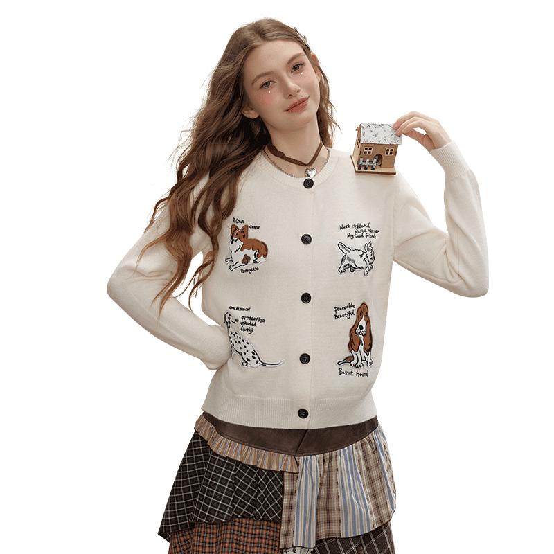 

UNIFREE Women s Puppy Pattern Knit Cardigan One Size