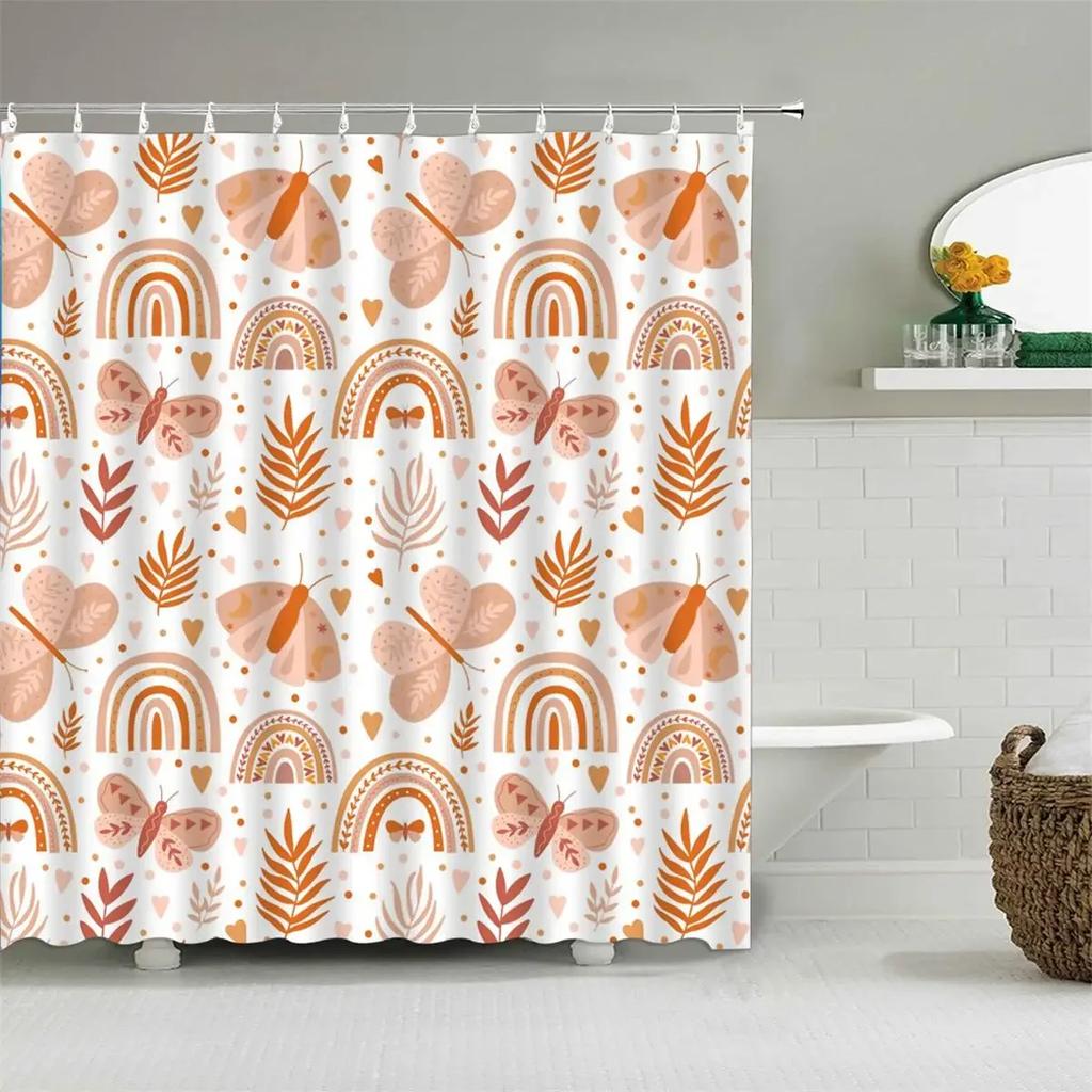 Cartoon Cute Shower Curtain, Funny Animals Cat Rainbow Colorful Butterfly Kids Boys Girls Bathroom Bathtub Screen Decoration
