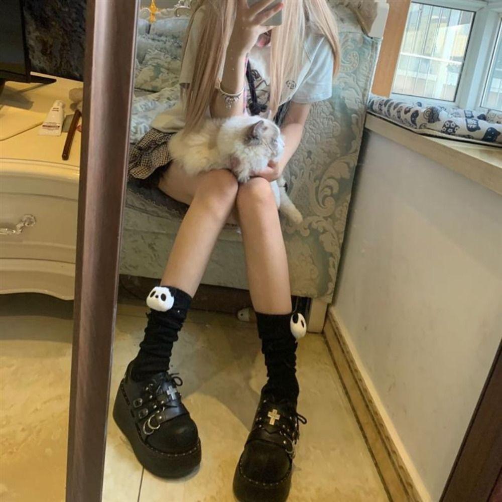 3D Cartoon Panda Mid Tube Socks Breathable Cotton Bow Socks Japanese Style JK Socks Versatile