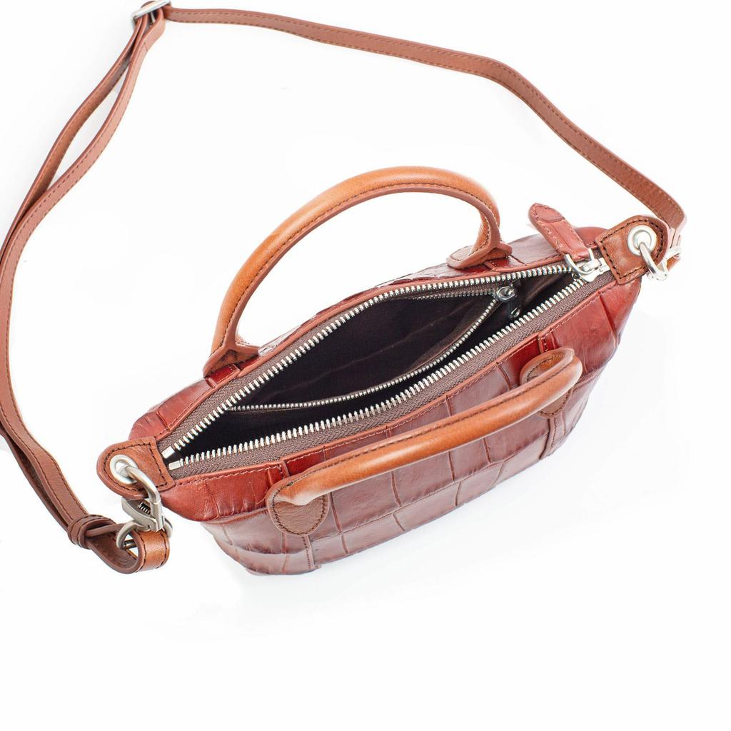 LEATHER CRAFT COMPANY Small Shoulder Bag with Semi-Matte Crocodile Leather Finish (Brown, LCR-1218M)