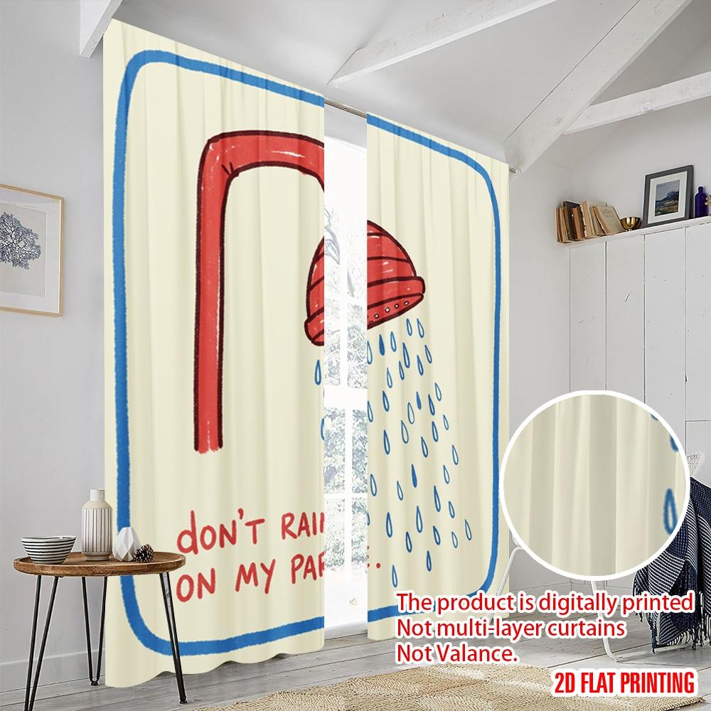 2pcs 2D Flat Printing Curtains Fun Rain Polyester Without Electricity Holiday Decorations for Festive Portraits and Party