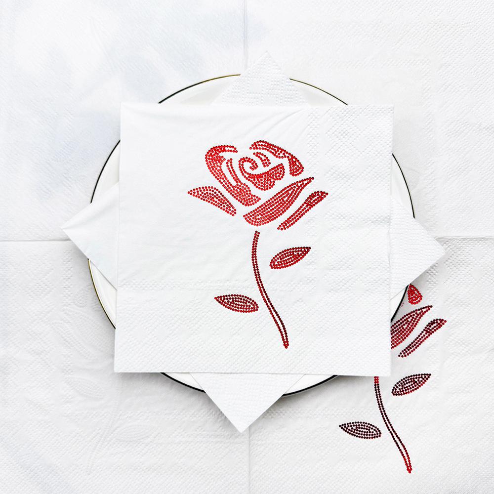 25x25cm European Style Valentine's Day Napkins with Gold Floral Hot Stamp for Parties and Restaurants