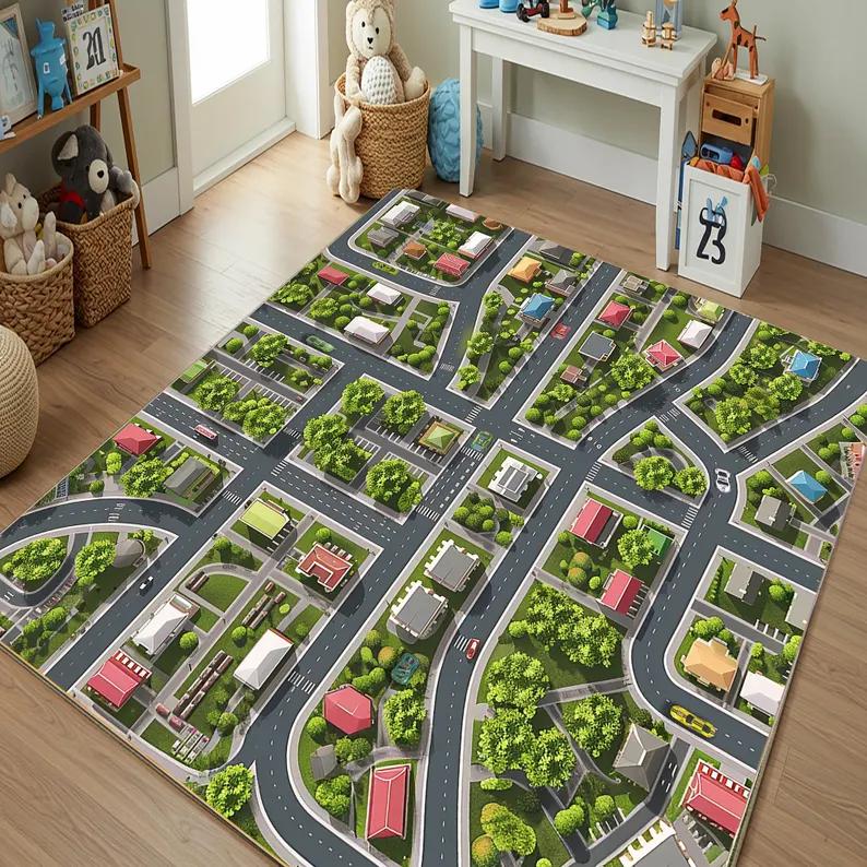 

2D Optical Illusion Train Carpet Landscape Area Rug Unique Gift for Train Lovers Scenic Railway Floor Mat Colorful Flower Rugs 40x60cm